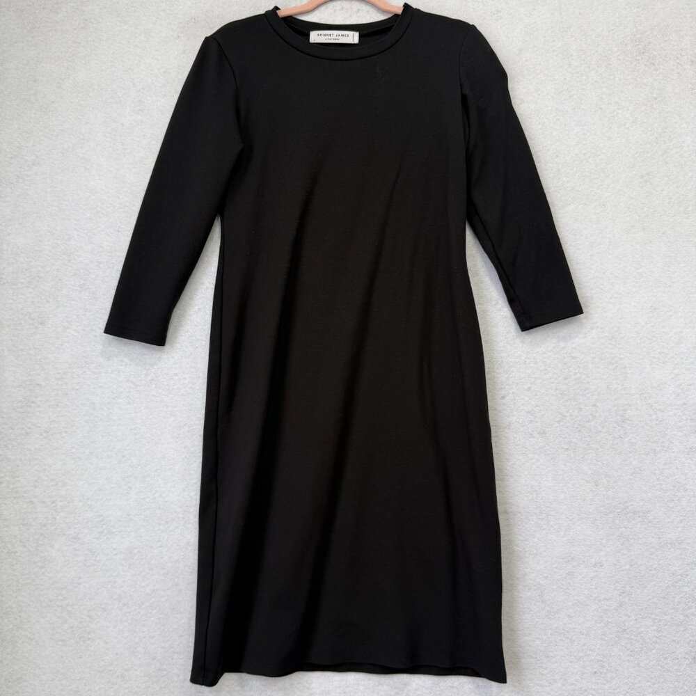 Sonnet James Dress Womens Small Black 3/4 Sleeve Play T Shirt Midi Soft Stretch
